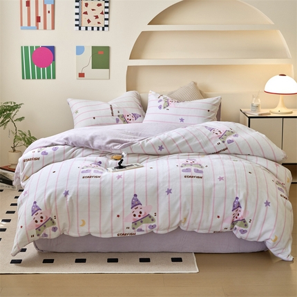 91家纺网 家纺一手货源 找家纺 觅糖家纺 2024新款高克重牛奶绒印花四件套-系列一 晚安