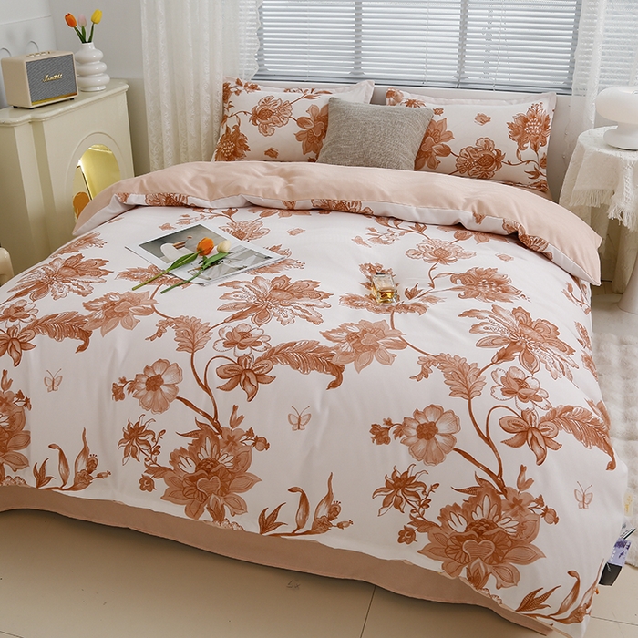 91家纺网 家纺一手货源 找家纺 友承 2025新款亲肤磨毛植物羊绒印花四件套 萱花宜梦