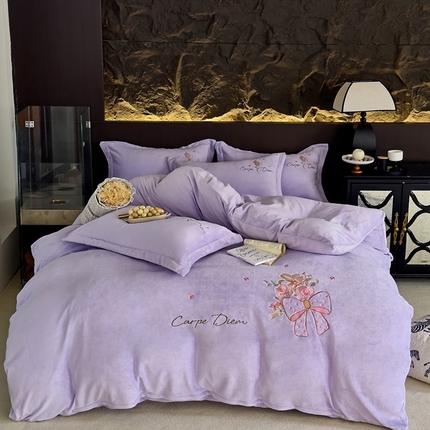 91家纺网 家纺一手货源 找家纺 （总）梦莱斯 2024新款牛奶绒绣花四件套