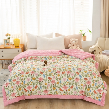 锦鹭被业  2025款A类全棉纯棉豆豆被春秋空调夏凉加厚冬被子一览芳华-粉