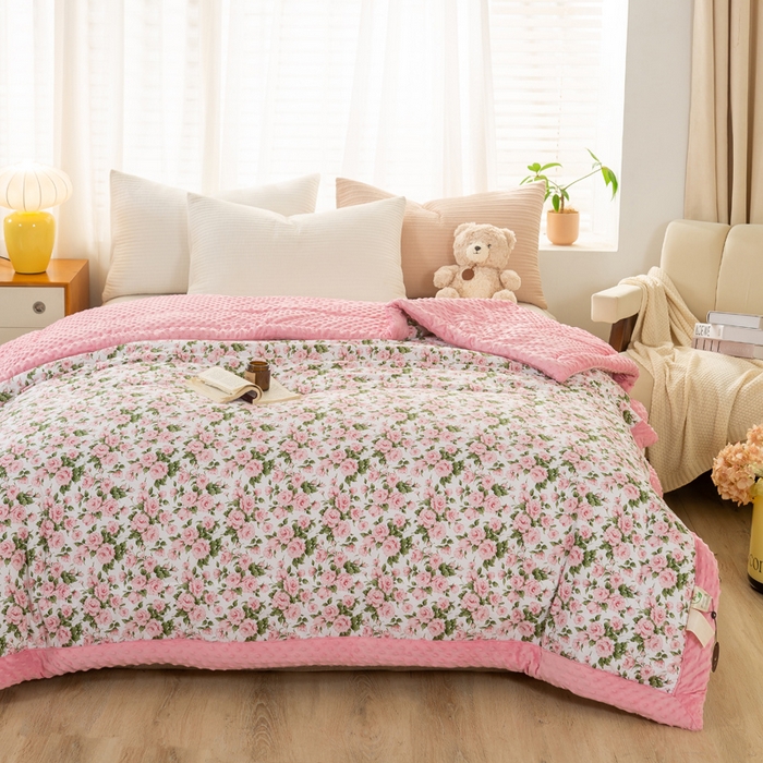 91家纺网 家纺一手货源 找家纺 锦鹭被业  2025款A类全棉纯棉豆豆被春秋空调夏凉加厚冬被子玫瑰物语