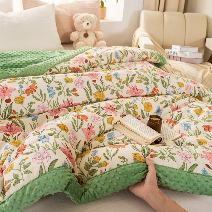 91家纺网 家纺一手货源 找家纺 锦鹭被业  2024款A类全棉纯棉豆豆被春秋空调夏凉加厚冬被子一览芳华-绿