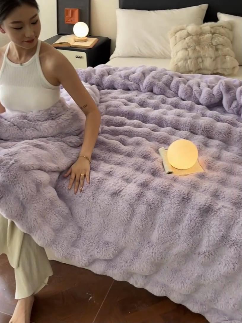 91家纺网 家纺一手货源 找家纺 2024新款A类法式高克重兔绒多功能毛毯被套双用盖毯 香芋紫-毛毯