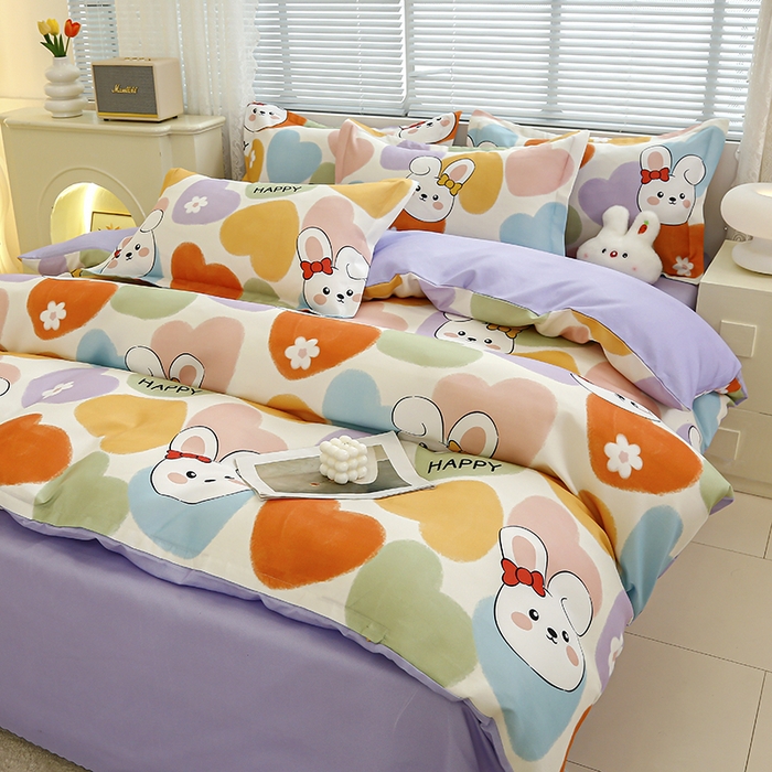 91家纺网 家纺一手货源 找家纺 友承 2025新款亲肤磨毛植物羊绒印花四件套 安心兔