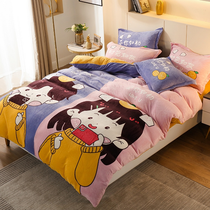 91家纺网 家纺一手货源 找家纺 凡客 2024新款牛奶绒大版印花四件套 初恋