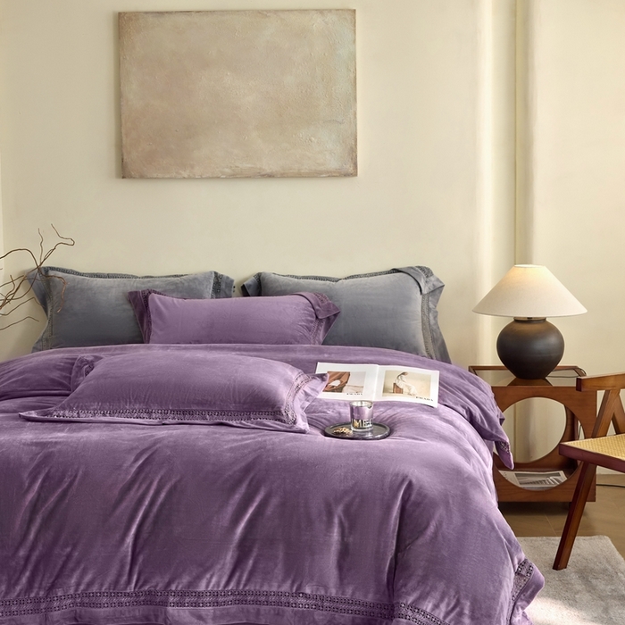 91家纺网 家纺一手货源 找家纺 时亿家居 2024新款300g婴肤绒四件套-梦系列 梦 凯莉紫