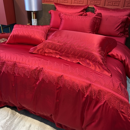 91家纺网 家纺一手货源 找家纺 （总）2024新款100支全棉高支密锦缎婚庆多件套