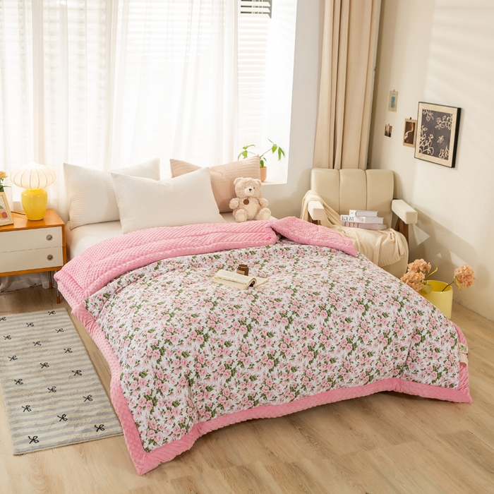 91家纺网 家纺一手货源 找家纺 锦鹭被业  2025款A类全棉纯棉豆豆被春秋空调夏凉加厚冬被子玫瑰物语