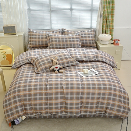 友承 2025新款亲肤磨毛植物羊绒印花四件套 复古格子