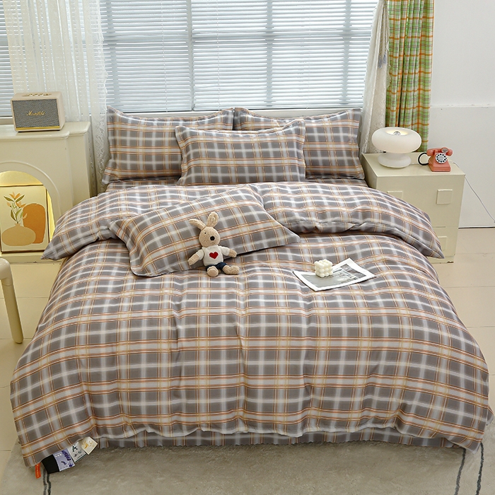 91家纺网 家纺一手货源 找家纺 友承 2025新款亲肤磨毛植物羊绒印花四件套 复古格子