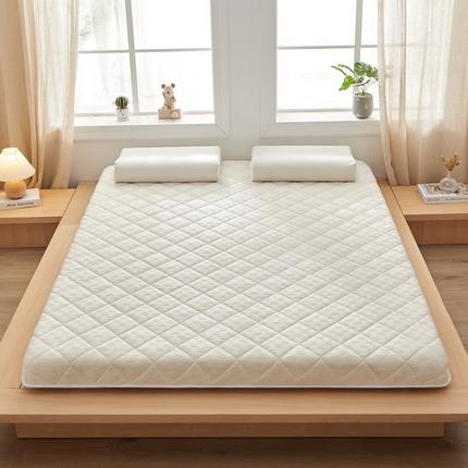 91家纺网 家纺一手货源 找家纺 2024新款A类华夫格大豆纤维抗压床垫【床垫遮盖物】 单边华夫格-米黄