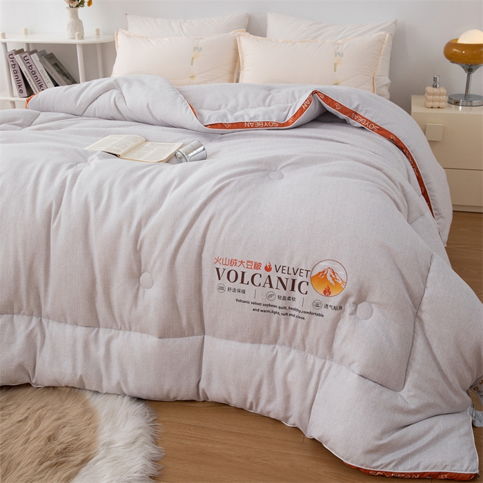 91家纺网 家纺一手货源 找家纺 爱来伊家纺 2024新款火山绒大豆被立体边大豆纤维冬被被子被芯春秋被 火山绒大豆被-浅灰