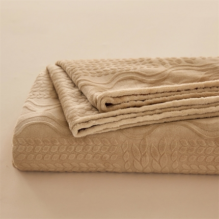 雅萱家纺 2024新款雕花牛奶绒床单套件 雕花床单-驼色