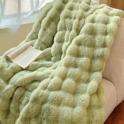 91家纺网 家纺一手货源 找家纺 2024新款A类法式高克重兔绒多功能毛毯被套双用盖毯 清新绿-毛毯