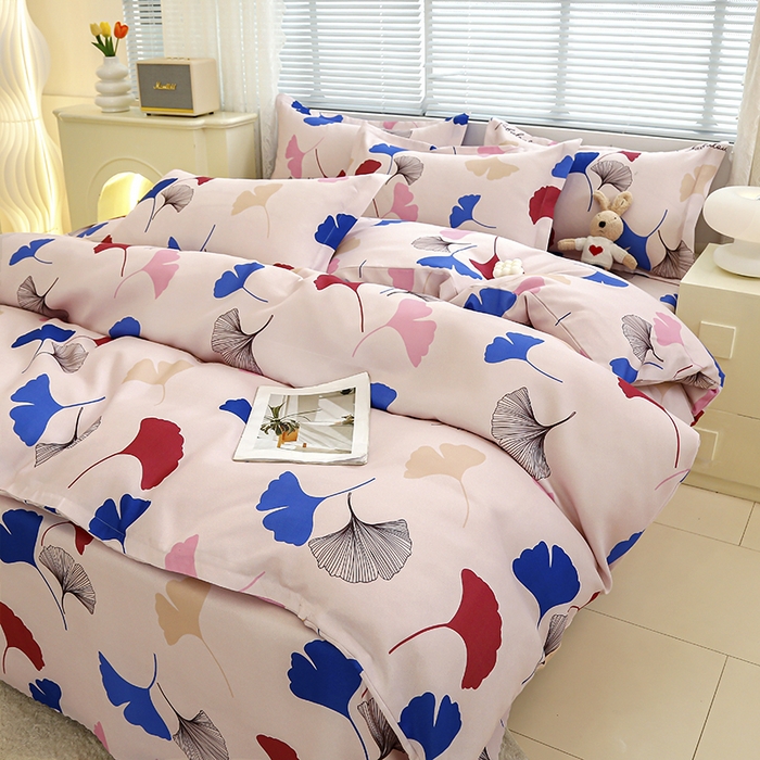 91家纺网 家纺一手货源 找家纺 友承 2025新款亲肤磨毛植物羊绒印花四件套 彩叶