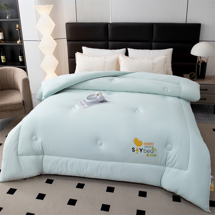91家纺网 家纺一手货源 找家纺 爱来伊家纺 2024新款豆好鲜大豆纤维被加厚冬被春秋被子被芯子母被带子母扣 豆好鲜大豆被-浅兰