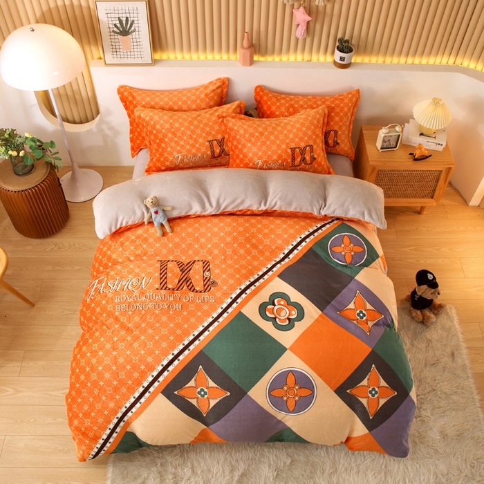 91家纺网 家纺一手货源 找家纺 凡客 2024新款牛奶绒大版印花四件套 曼格