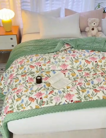 91家纺网 家纺一手货源 找家纺 锦鹭被业  2024款A类全棉纯棉豆豆被春秋空调夏凉加厚冬被子一览芳华-绿