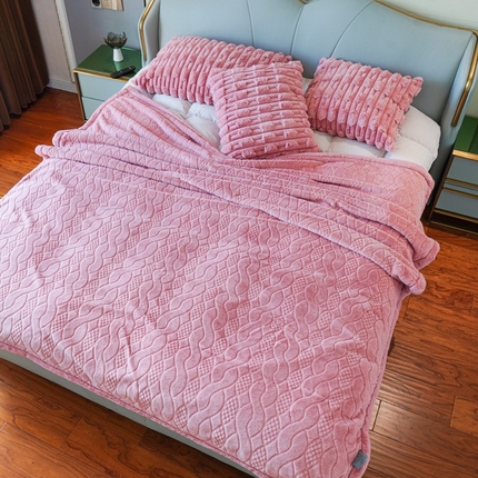 尚品绵羊毛毯 2025新款轻奢高档仿皮草婚庆盖毯双层加厚毛毯-奢想空间 奢想空间-海棠粉