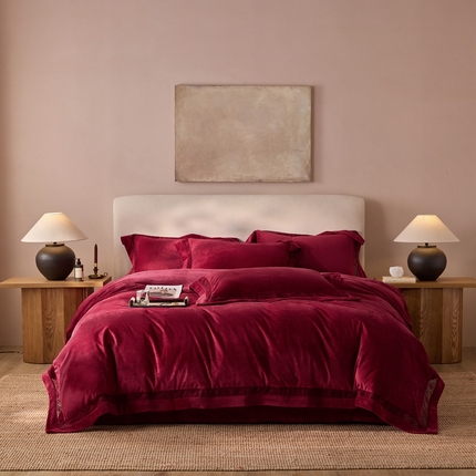 时亿家居 2024新款300g婴肤绒四件套-爵士系列 爵士 酒红