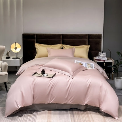 91家纺网 家纺一手货源 找家纺 （总）秀色2025新款50支贡缎纯色双拼四件套长绒棉套件单被套