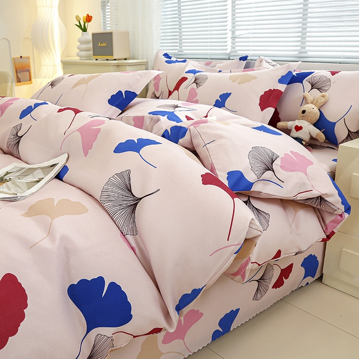 91家纺网 家纺一手货源 找家纺 友承 2025新款亲肤磨毛植物羊绒印花四件套 彩叶