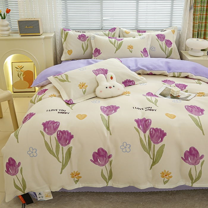 91家纺网 家纺一手货源 找家纺 友承 2025新款亲肤磨毛植物羊绒印花四件套 花之韵