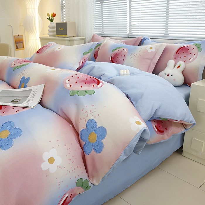 91家纺网 家纺一手货源 找家纺 友承 2025新款亲肤磨毛植物羊绒印花四件套 沉迷