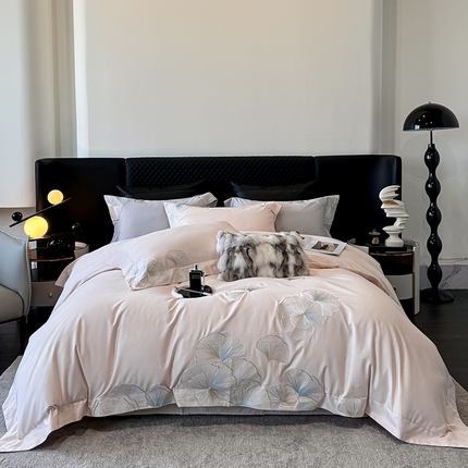 沐白家居 2024新款100支长绒棉磨毛四件套 芙蓉粉