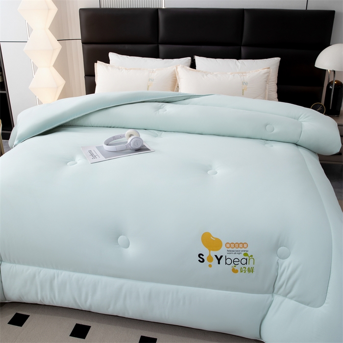 91家纺网 家纺一手货源 找家纺 爱来伊家纺 2024新款豆好鲜大豆纤维被加厚冬被春秋被子被芯子母被带子母扣 豆好鲜大豆被-浅兰