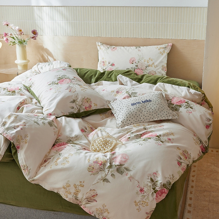 91家纺网 家纺一手货源 找家纺 怡家居 2024秋冬新品AB版加厚保暖全棉加绒四件套 浅茉花园