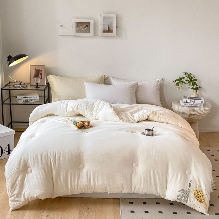 91家纺网 家纺一手货源 找家纺 2024新款勺子原棉大豆被子被芯白色