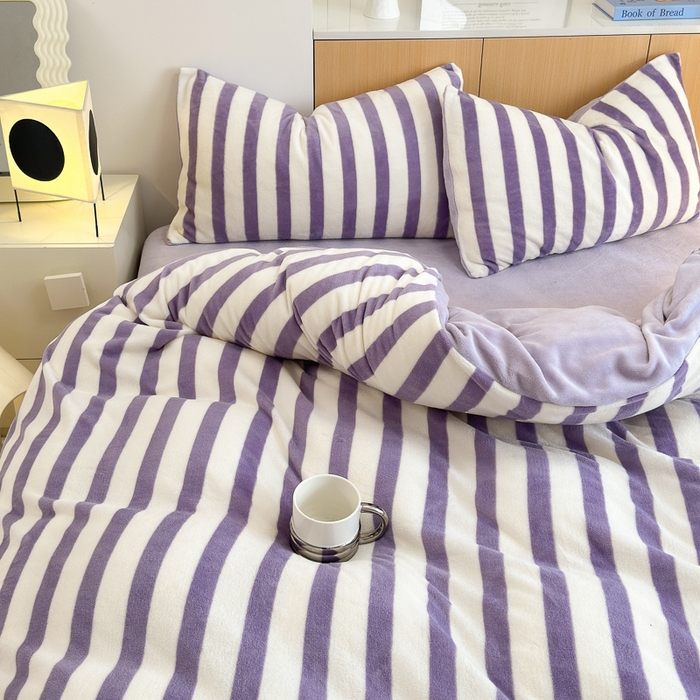 91家纺网 家纺一手货源 找家纺 （总）老K (原美阁） 2024新款高克重全消光牛奶绒四件套-格子条纹系列