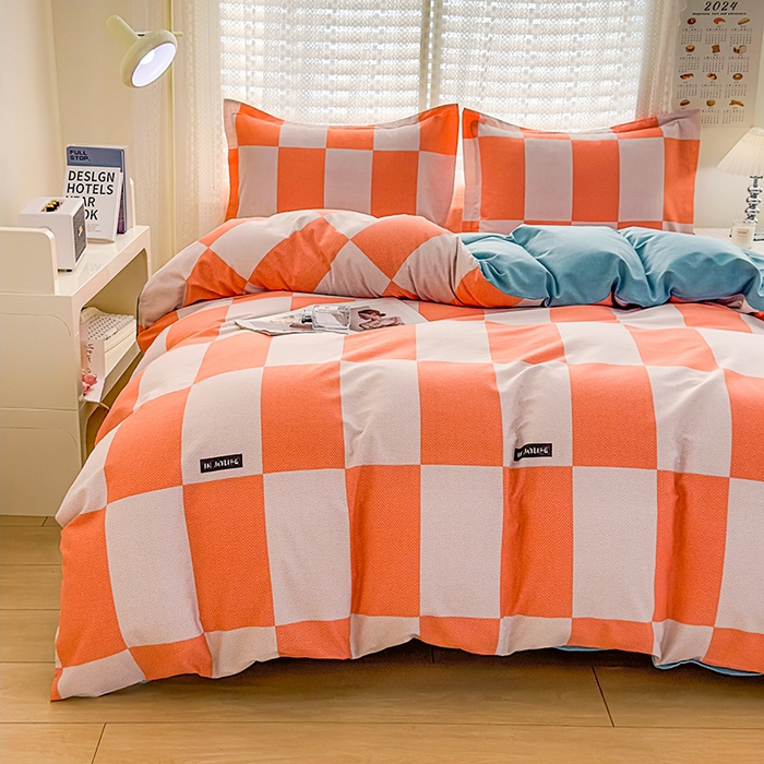 91家纺网 家纺一手货源 找家纺 丝芙妮家居（原乐视家纺） 2024新款全棉磨毛多规格AB版单品套件系列（第二波）--单床笠及三件套 米勒-橘