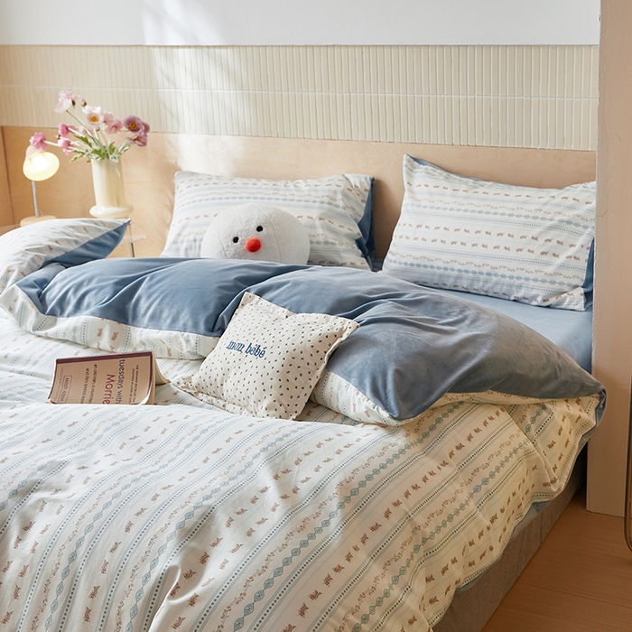 91家纺网 家纺一手货源 找家纺 怡家居 2024秋冬新品AB版加厚保暖全棉加绒四件套 春颂