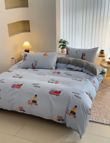 91家纺网 家纺一手货源 找家纺 怡家居 2024秋冬新品AB版加厚保暖全棉加绒四件套 工程车