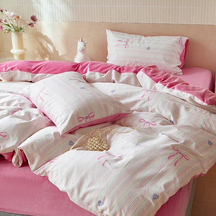 91家纺网 家纺一手货源 找家纺 怡家居 2024秋冬新品AB版加厚保暖全棉加绒四件套 甜心