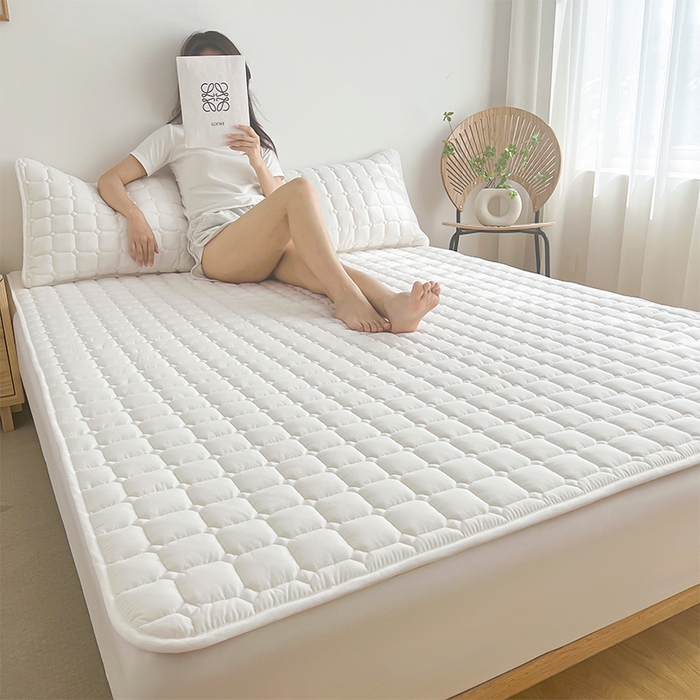 91家纺网 家纺一手货源 找家纺 丽诺 2024新款本色原棉大豆纤维夹棉床褥 白色