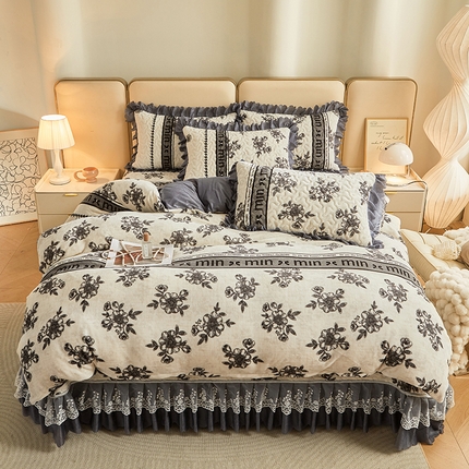 艾裙海 2025新款高克重加厚保暖A类牛奶绒夹棉床盖系列四件套 莫奈花园