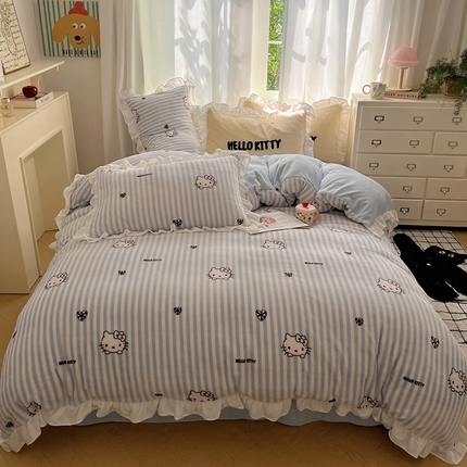 91家纺网 家纺一手货源 找家纺 （总）三朵家纺 2024新款高克重加厚保暖牛奶绒三丽鸥花边四件套