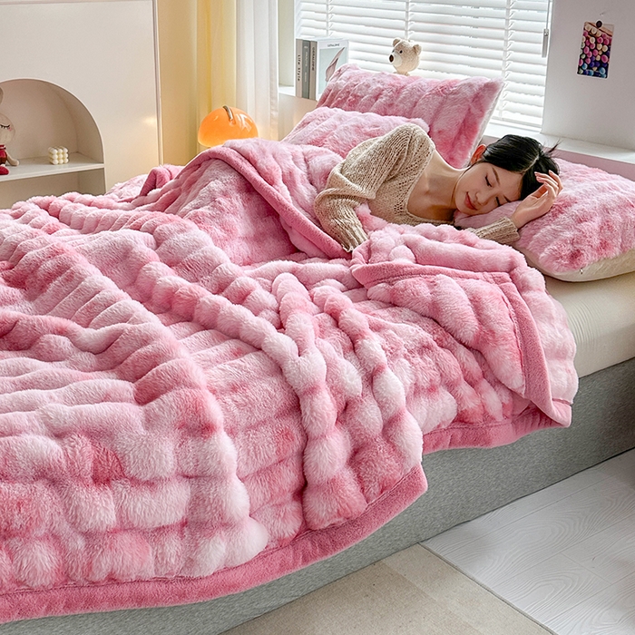 91家纺网 家纺一手货源 找家纺 芸锦豪 2024新款双面波斯绒罗马柱毛毯 炫彩粉