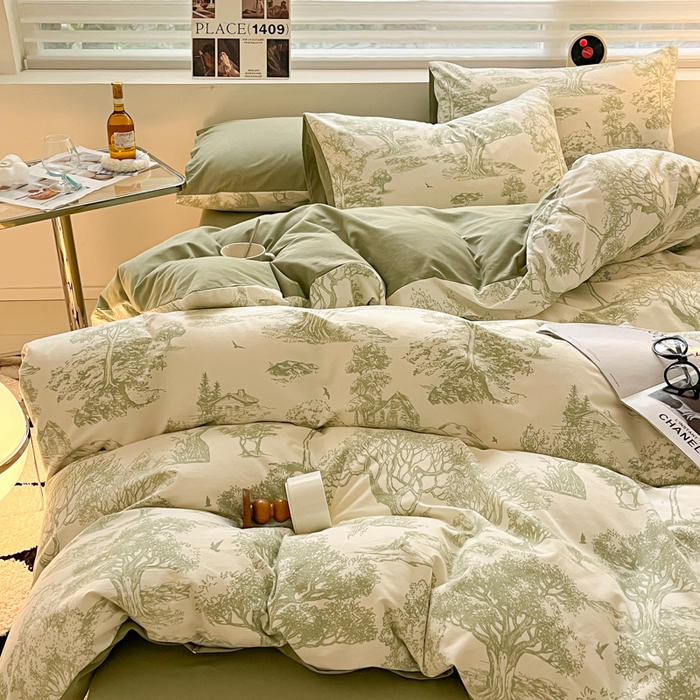 91家纺网 家纺一手货源 找家纺 吉象家纺 2024新款全棉磨毛印花四件套 奇幻森林