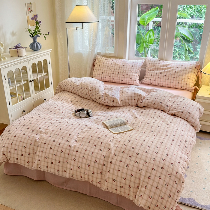 91家纺网 家纺一手货源 找家纺 （总）2024秋冬新款系带格子双层纱四件套