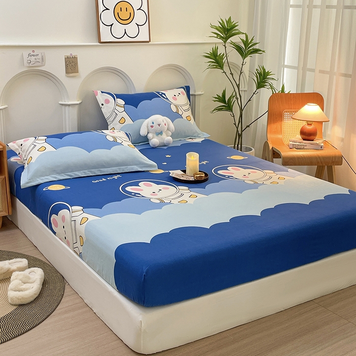 91家纺网 家纺一手货源 找家纺 丝芙妮家居（原乐视家纺） 2024新款全棉磨毛多规格AB版单品套件系列（第二波）--单床笠及三件套 萌小兔