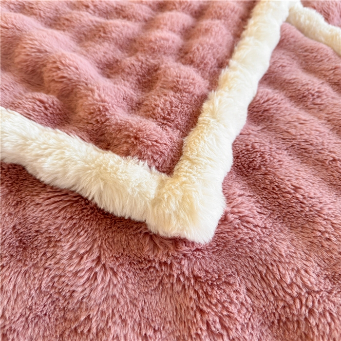 91家纺网 家纺一手货源 找家纺 喜居 2024新款大泡泡双面兔毛毛毯 科伦娜兔毛绒-豆沙
