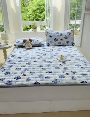 91家纺网 家纺一手货源 找家纺 2024新款牛奶绒床垫保暖床褥子夹棉加厚印花床护垫大床图 花韵