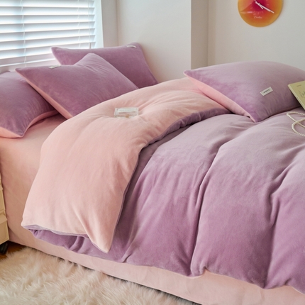 晨曦家纺 2024新款ins简约风牛奶绒双拼单被套 糯糯紫粉