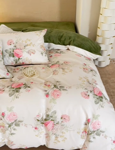 91家纺网 家纺一手货源 找家纺 怡家居 2024秋冬新品AB版加厚保暖全棉加绒四件套 浅茉花园