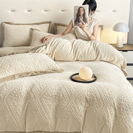 91家纺网 家纺一手货源 找家纺 （总）无界 2024新款B类牛奶绒雕花绒四件套-梵妮（风格2）