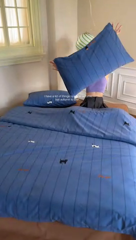 91家纺网 家纺一手货源 找家纺 棉眠 2024秋冬全棉活性32支加厚磨毛四件套 蓝猫